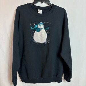 Gildan Christmas Snowman Glitter Crewneck Holiday Sweatshirt Womens L Ugly